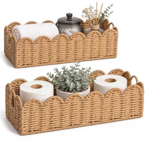 YILOBI Scalloped Toilet Paper Storage Baskets with Handles, Set of 2