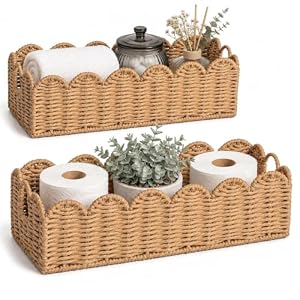 Scalloped Toilet Paper Storage Baskets with Handles, Set of 2