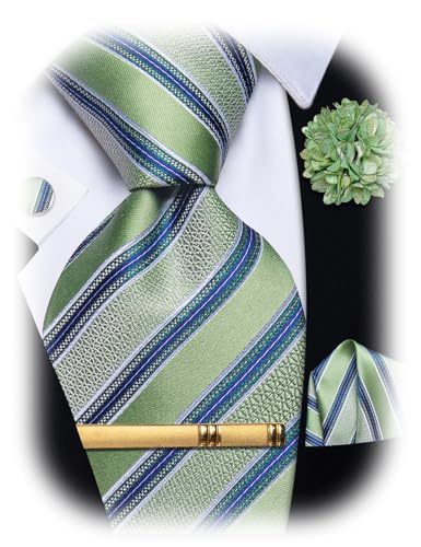 Image of YourTies Striped Plaid Ties for Men Silk Formal Necktie Set | 3.15 inch(8cm) Woven Jacquard Mens Ties with Necktie Pocket Square Cufflink Tie Clip Lapel Pin for Wedding Business Party
