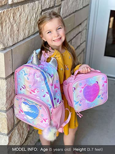 mibasies Lancheira infantil para meninas com isolamento de unicórnio arco-íris com suporte externo p