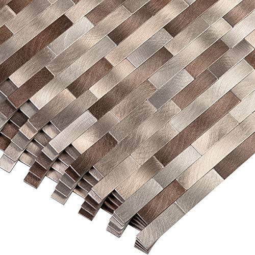 Decopus Metal Tile Peel And Stick Backsplash (Lng Oblong Brown Copper, 5Pc/Pack) Adhesive Mosaic Tile, Thin, Speedy For Remodel #TOP1