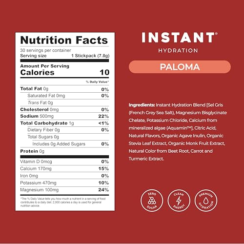 Image of Instant Hydration Electrolytes Powder Packets - Paloma Electrolyte Drink Mix - Zero Sugar - Keto, Vegan, Gluten-Free, Non-GMO - Boost Recovery, Brain Health, Muscle & Tissue Support- 30 Sticks