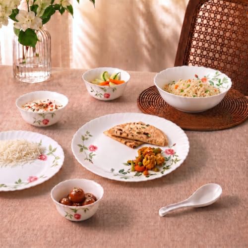 Image of La Opala Novo Opalware Dinner Set, 35 Pcs for Family of 6, Rose Garden