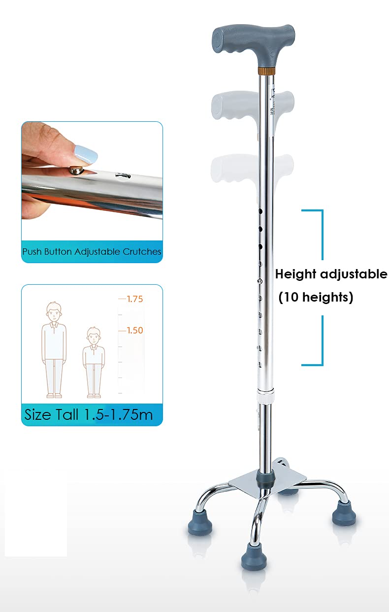 Stampelle Quad Regolabili, Bastone da Passeggio Leggero, Bastone ergonomico, ausilio per la Mobilità per Anziani, disabili, Portata Massima 100 kg