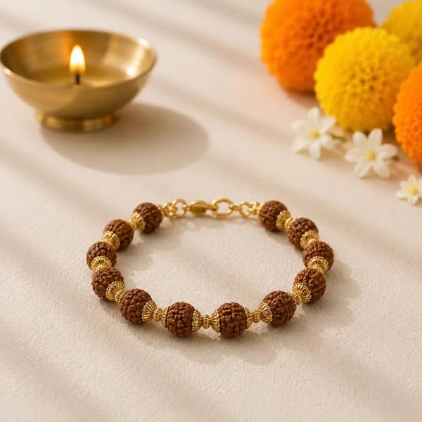 Image of Natural Rudraksha Beaded Bracelet for Men & Women | Spiritual Prosperity & Positive Energy Accessory
