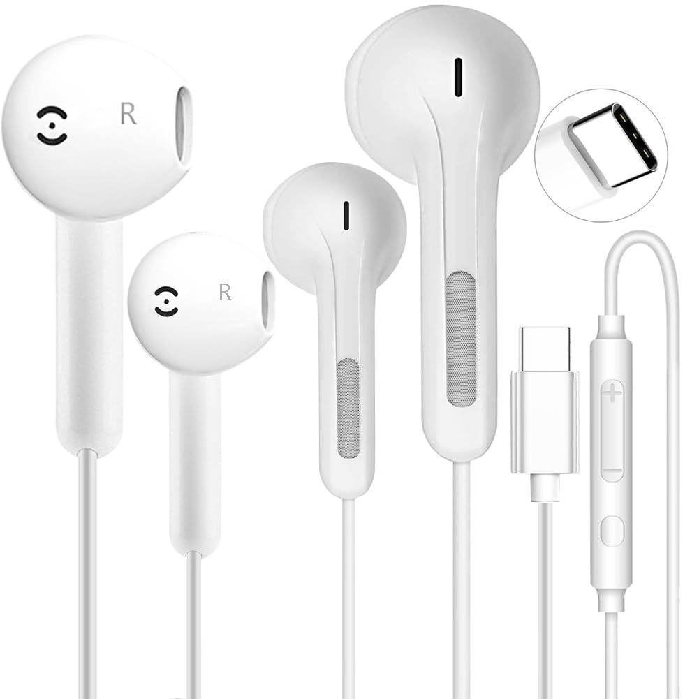 2 Pack USB C Headphones for iPhone 16/15 Pro Max/Plus, Wired Earbuds with Mic & Volume Control, HiFi Stereo Noise Cancelling Type C Earphones Wired for iPad Pro, Samsung Galaxy S23/S22/S21/S20/Ultra