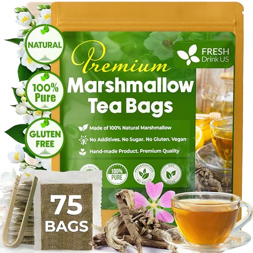 Image of FreshDrinkUS, Premium 75 Marshmallow Root Tea Bags, 100% Natural & Pure from Marshmallow Root, Eco-Conscious Tea Bags, Herbal Tea. No Sugar, No Caffeine, No Gluten, Vegan.