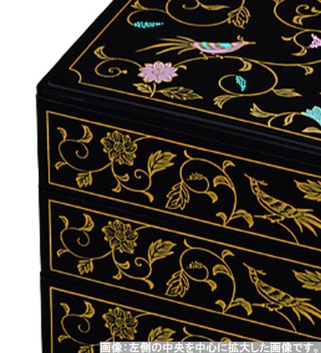 Amazon｜J-kitchens 重箱 3段 6.5寸 角 お重箱 黒鳳凰 19.5cm x 19.5cm 