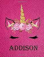 Addison : Sketchbook Cute Unicorn on Pink Leather Effect Background. Large Unlined Blank Paper for Girls,110 Pages, 8. 5 X 11 ,Great for Drawing, Sketching, Crayon Coloring and Colored Pencil Drawing 1659521033 Book Cover