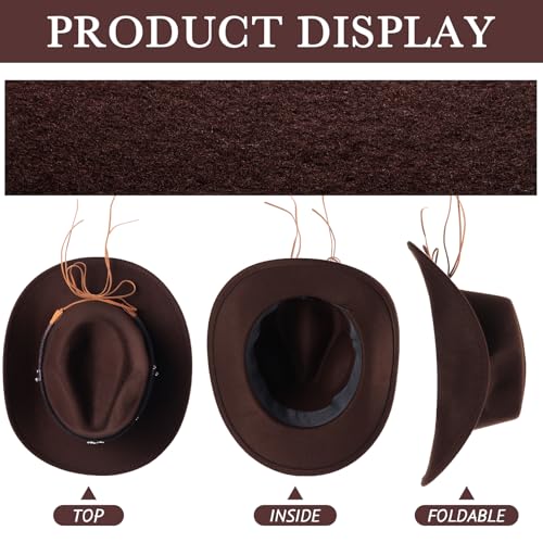 Image of Toulite 9 Pcs Western Cowboy Hats Faux Felt with Strap Bulk | 9 Color Fur Faux Felt Travel Cap for Men Women, Cowgirl Party Halloween Cosplay Costume Western Theme Events