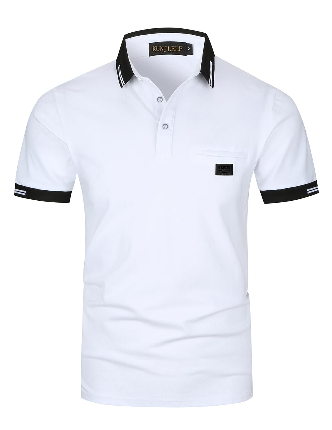 KUNJLELP Poloshirt Herren Kurzarm Polohemd Männer Kontrastfarbe Baumwolle mit Tasche T-Shirt Sommer