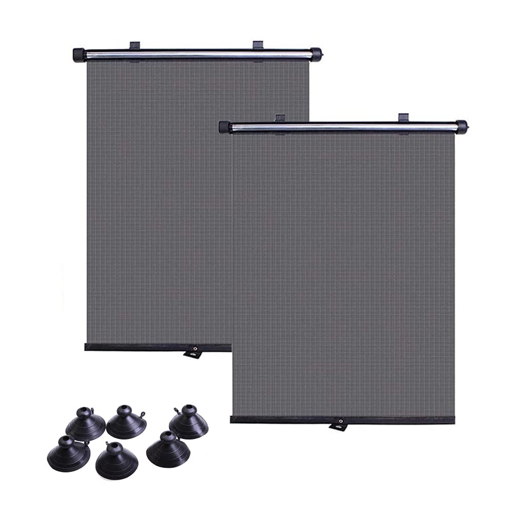 WeforU 2 Pack Car Sun Window Shade Roller Sunshade, Retractable with 6 Pcs Suction Cups for Protecting Baby, Pets from Sun Glare and Heat