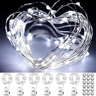 OEMG Pack of 6 Fairy Lights Battery Operated, 3m 30 Micro LED String Silver Wire Lights, 3 Twinkle Lighting Modes Mini Light Bedroom Christma Wedding Party Decoration Indoor Cool White