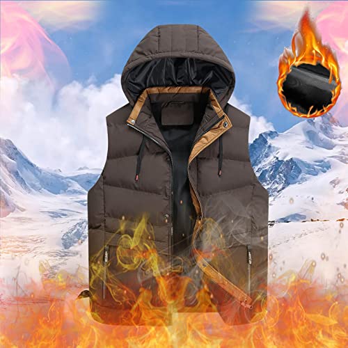 Mouwloos Bodywarmer Vest Puffer Vest Down Gilet Vest Jacket, Down Ski Gilet Heren Hooded Bovenkleding Gilet Winter Fleece Gevoerd Body Warmer Mouwloze Outdoor WerkGilets ( Kleur: Koffie, Maat: 5XL) - Image 4