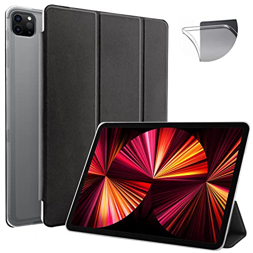 N NEWTOP Cover Compatibile per Apple iPad Pro 11'' 2021/2020/2018, Custodia Flip Smart Libro TPU BACK FRONT Ultra Sottile Leggera Stand Supporto Funzione Wake/Sleep Simil Pelle (Nero)