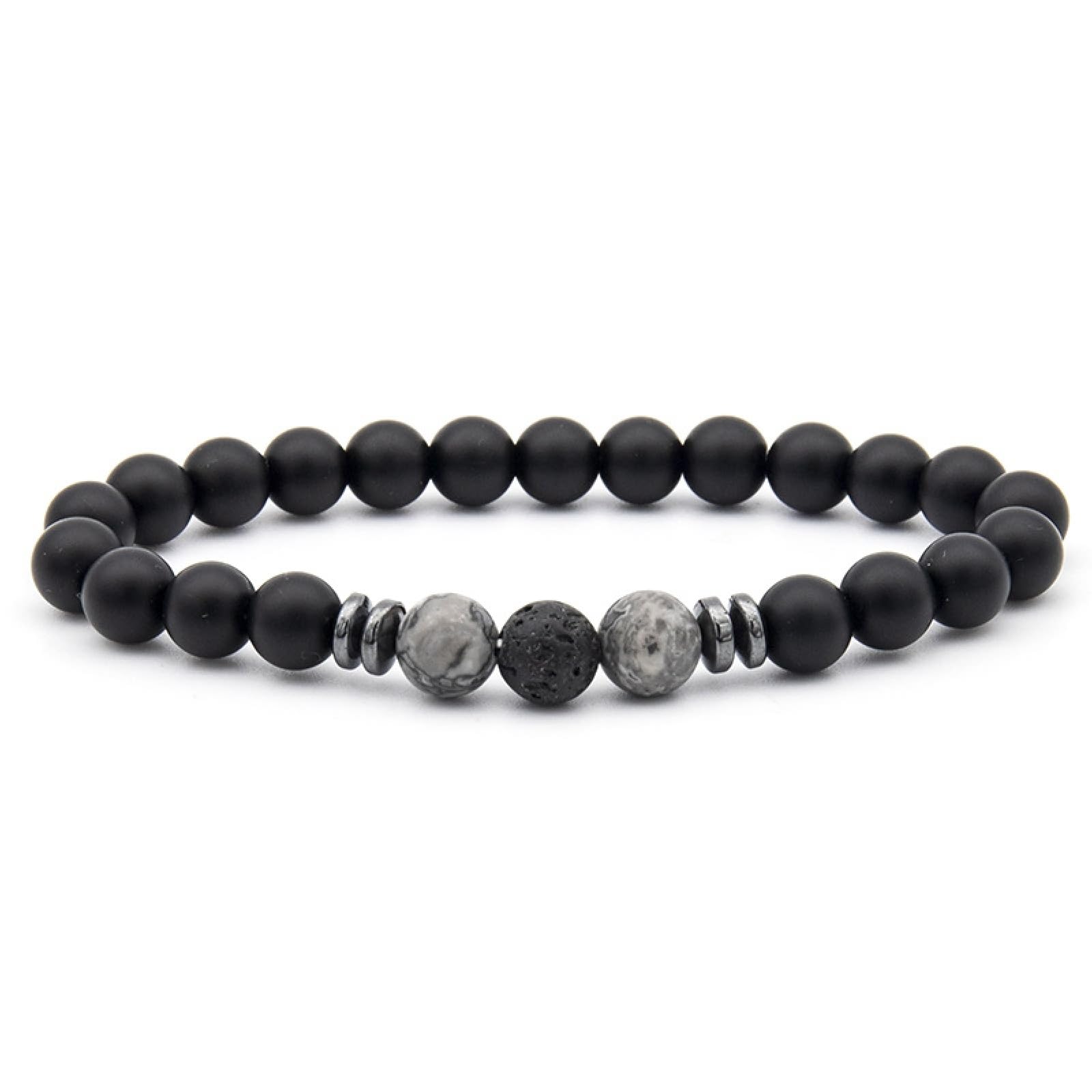YCQYM Zestaw bransoletki przyjaźni, naturalne lawowe koraliki skały Bransoletka 3pcs Czarna szara lawowa mapa 8 mm Kamień 3PCS Bransoletka Nature Kamień dla mężczyzn biżuteria, 8 mm, kryształ,