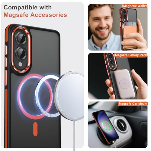 Image of MALEWOLF Case for Samsung Galaxy S25 Edge, Fits for Magsafe, Anti-Scratch Translucent Matte Cover [Non-Slip Grip], Color Hybrid Magnetic Phone Case for Galaxy S25 Edge, Drop Resistant (Black /Orange)