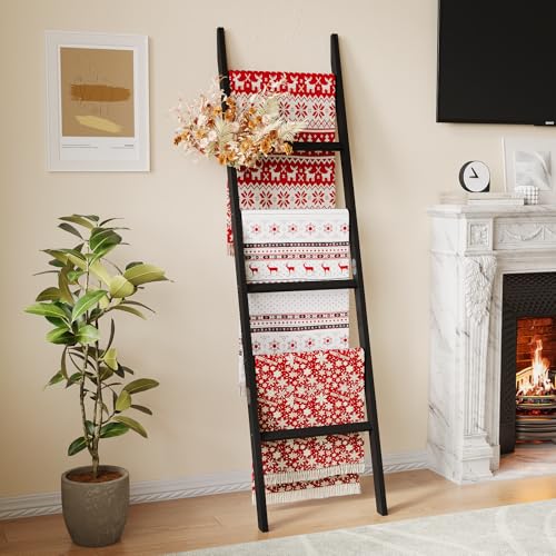 EleganfurHony Bamboo Towel Rack 6-Tier Blanket Ladder for Living Room,