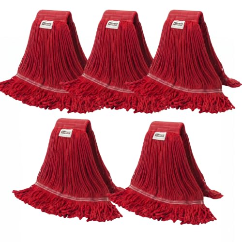 Image of Heavy Duty Wet Industrial Cleaning Mop Head - 21 oz red mop Head Replacement Cotton Washable Industrial mop Heads Heavy Duty for Commercial & Home Cleaning(RED)