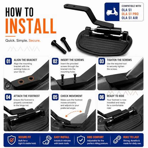 Image of Ladies Pillion Footrest for OLA S1 / S1 Pro / S1 Air | Foldable Rear Left Footrest for Women & Side Seat Passenger | Anti-Slip Heavy Duty Foot Support | Easy Installation | Black