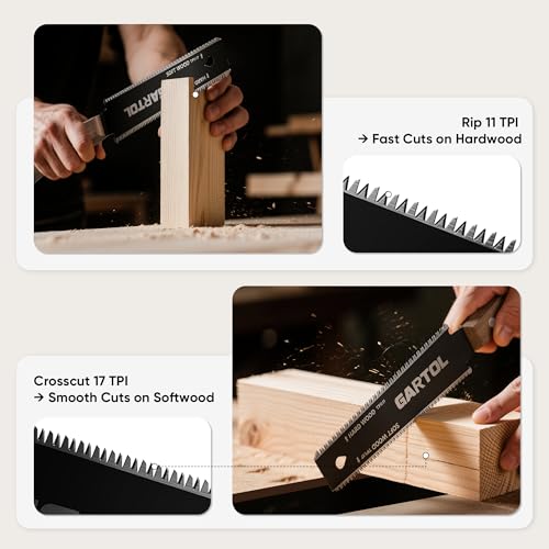 Image of GARTOL Hand Saw for Wood Cutting, 2-Piece Japanese Pull Saw with 6-Inch Flush Cut & Double-Edged SK5 Flexible Blade & Wooden Handle, Precision Woodworking Tools for DIY, Crafting, Carpentry, Trim Work