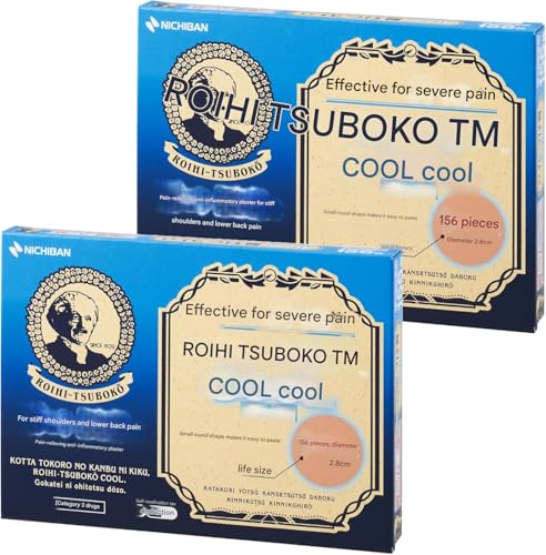 Nichi-ban Roi-hi Tsu-boko Cool Patches 156pcs x 2pack - Large 2.8cm Circular Design for Shoulders, Lower Back, Knee, or Any Muscle - Cooling Sensation - Japanese Patch