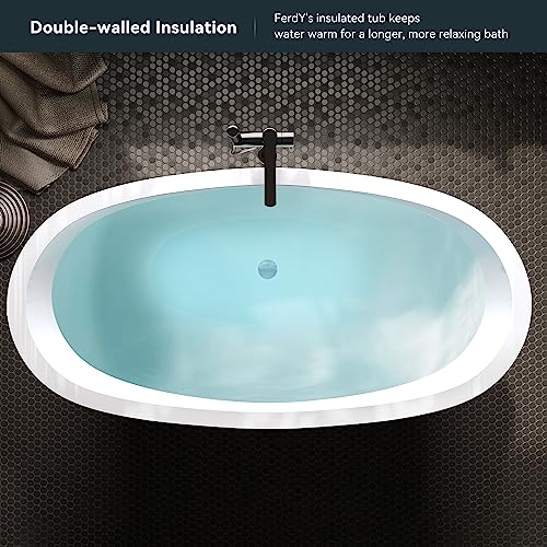 Ferdy Naha 59" Acrylic Freestanding Bathtub, Curve Edge Freestanding Soaking Bathtub, Glossy White, Cupc Certified, Toe-Tap Chrome Drain & Overflow Assembly Included, 02588 #TOP2