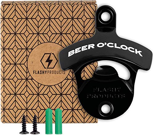 Get Cheap Price Bottle Opener Wall Mount Outdoor Funny Black Beer O'Clock by Flashy Products with Gift Box Rust-Proof Zinc Alloy Essential for Man-cave Bar Pool Engraved with White logo