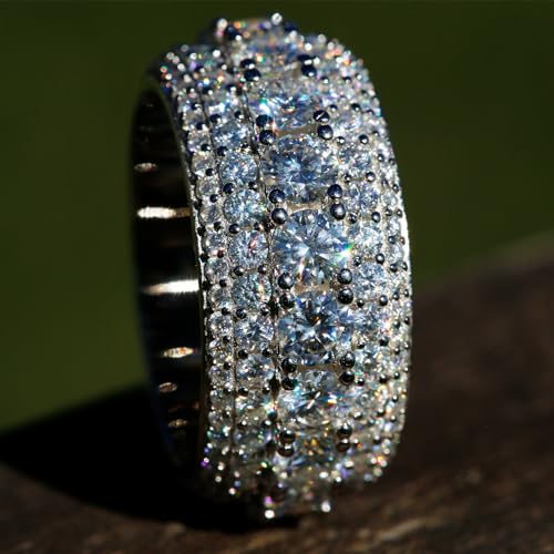 VVS1 5 Row Moissanite Iced Finger Pinky Ring for Men & Women, 18k Gold Plated Solid 925 Sterling Silver Hip Hop Ring 11mm Wide, D Color, GRA Certified2