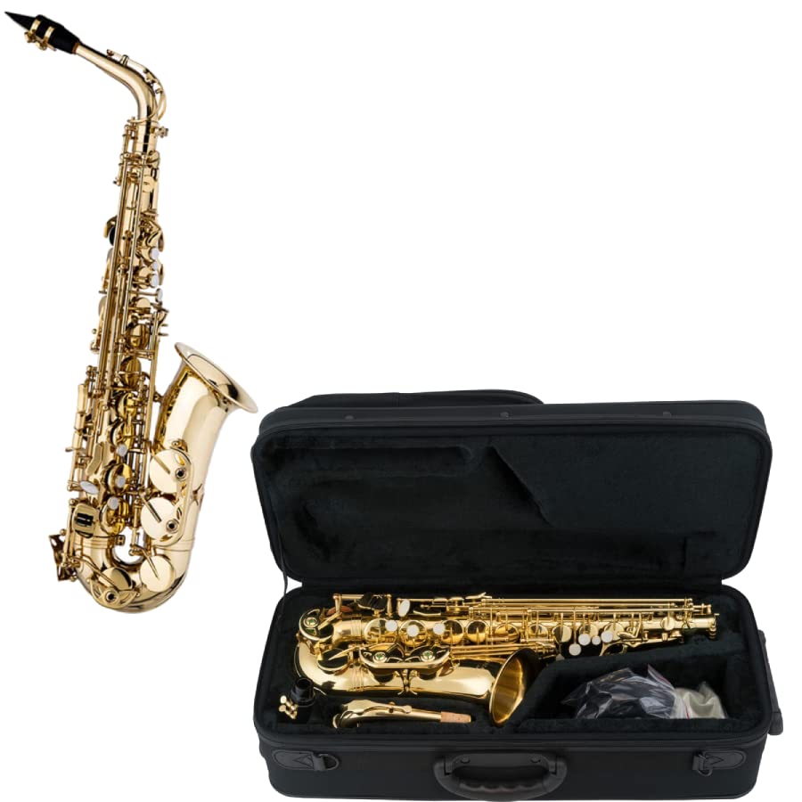 Griffin Deluxe Brass Saxophone Kit Gold Lacquer Finish with Instrument Case + Mouthpiece + Neck Strap + Cleaning Cloth for Experts & Professionals