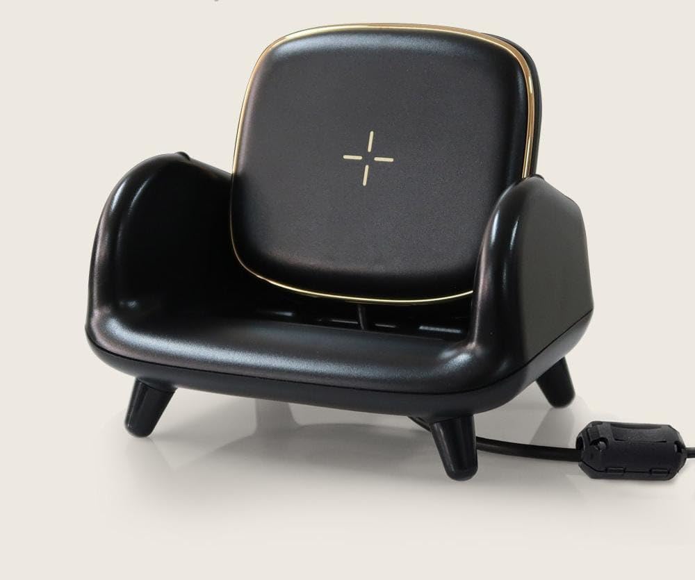 15W Wireless Charger, 2 in 1 Sofa Chair Wireless Charger and Phone Holder, Qi-Certified, Detachable Wireless Charging Pad for Android and iOS Phones Black