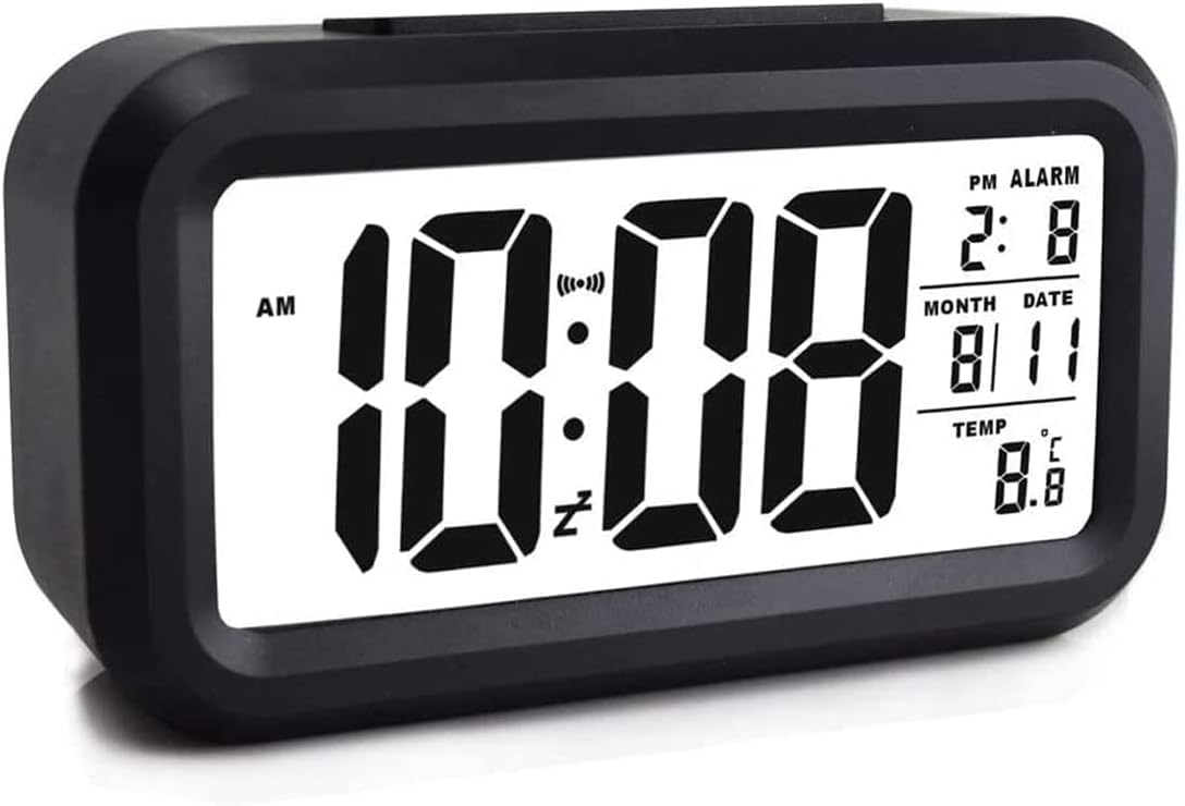 Luksyol CAZADORA - Creative Smart Nightlight Digital Alarm Clock Bedside Desk Table Electronic Clock Battery Operated Mute Luminous Alarm Clock with Adjustable Light (Black)