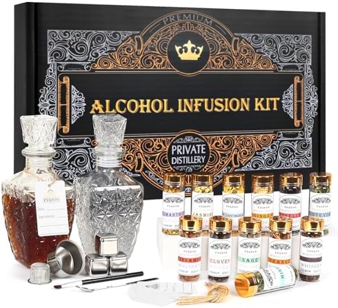 Alcohol Infusion Kit for Infusing Whiskey, Gin, Vodka, Tequila, Rum - DIY Your Own Flavored Spirits with Natural Ingredients - Anniversary, Birthday Gift for Men, Husband