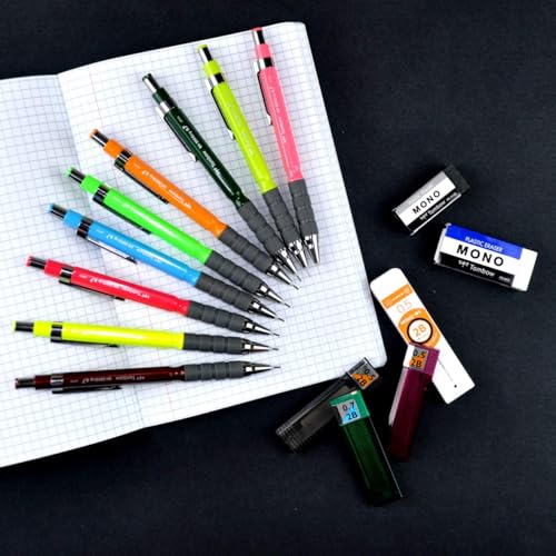 Image of Tombow Sh-300 Grip Mechanical Pencil|Tip size 0.5mm, 0.7mm and 0.9mm|Ideal for Students,Adults, Home, School, Office, Stationery Use|Writing, Sketching, Drawing,Mandala Art|White Set of 3 Pencils