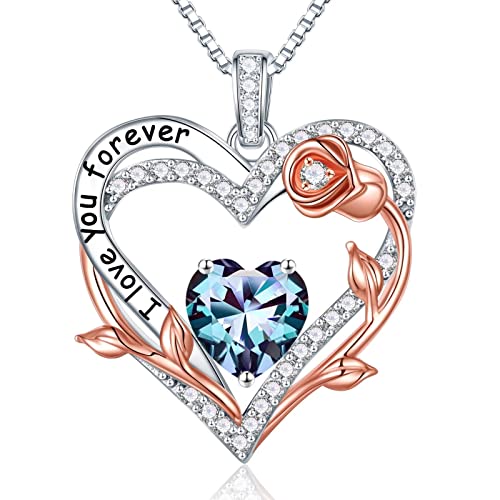 Iefil Unique Birthday Gifts For Women, Birthstone Necklace Mothers Day Gifts Anniversary Valentines Gifts For Her I Love You Gifts Alexandrite Necklace June Birthstone Jewelry 925 Sterling Silver #TOP19