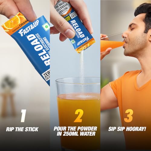Image of Fast&Up Reload Electrolytes Powder Sachets | Zero Added Sugar Hydration Drink with 5 Essential Electrolytes Vitamin C & B12 | Summer Heat, Workout Recovery, Travel & Wellness | Assorted Pack of 20 Sachets