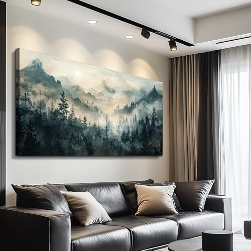 KELIYUAN Misty Forest Wall Art Home Decor Mountain View Large Canvas Wall Painting Nature Landscape Painting For Living Room Bedroom Office Modern Printed Artwork Can Be Hung Directly 24x48 Inches