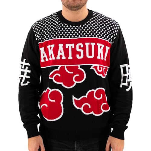 Ripple Junction Naruto Shippuden Men's Christmas Sweater Akatsuki Red Cloud Anti-Village Holiday Anime Officially Licensed3