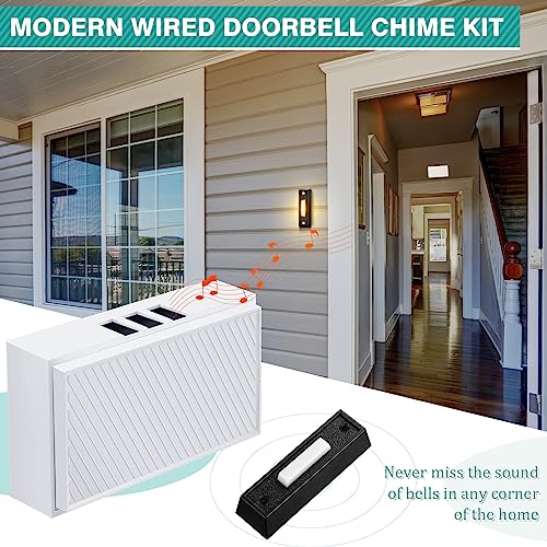 Saillong Wired Doorbell Chime with 2 Lighted Push Buttons, 16V 10VA Two Sounds Front and Rear Hardwire Door Bell Kit for - Additional View
