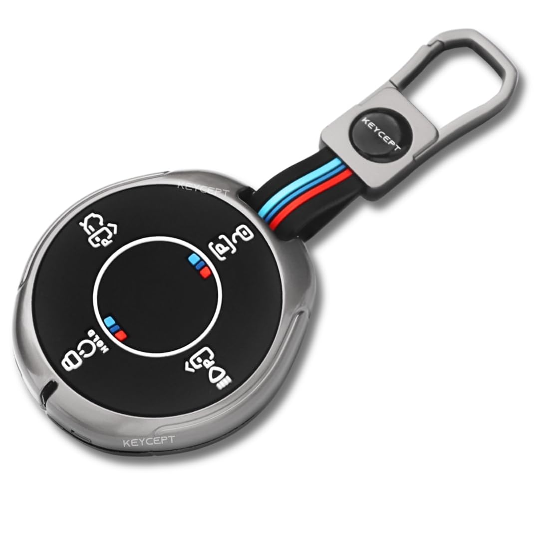 Keycept™ Silver Line TPU Key Cover Compatible with MG Comet EV Electric 3 Button Flip Key with Keychain (Type 1, Black)-image-2
