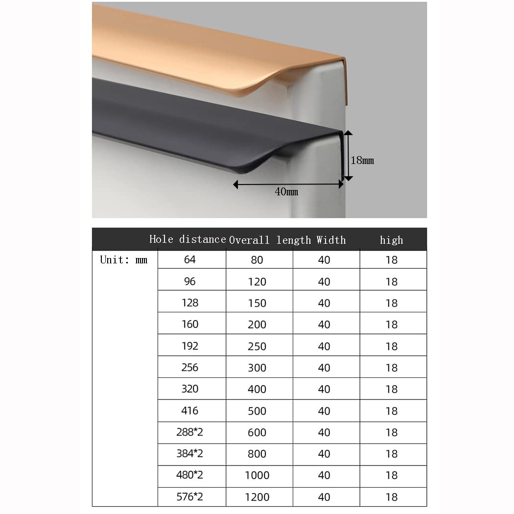 Ukryte uchwyty do szafek, niewidoczna gałka drzwi Aluminiowe ukryte Szafa kuchenna Szafka Wyciągana krawędź palca Szuflada Czarna 2 sztuki(Hole distance 160mm)