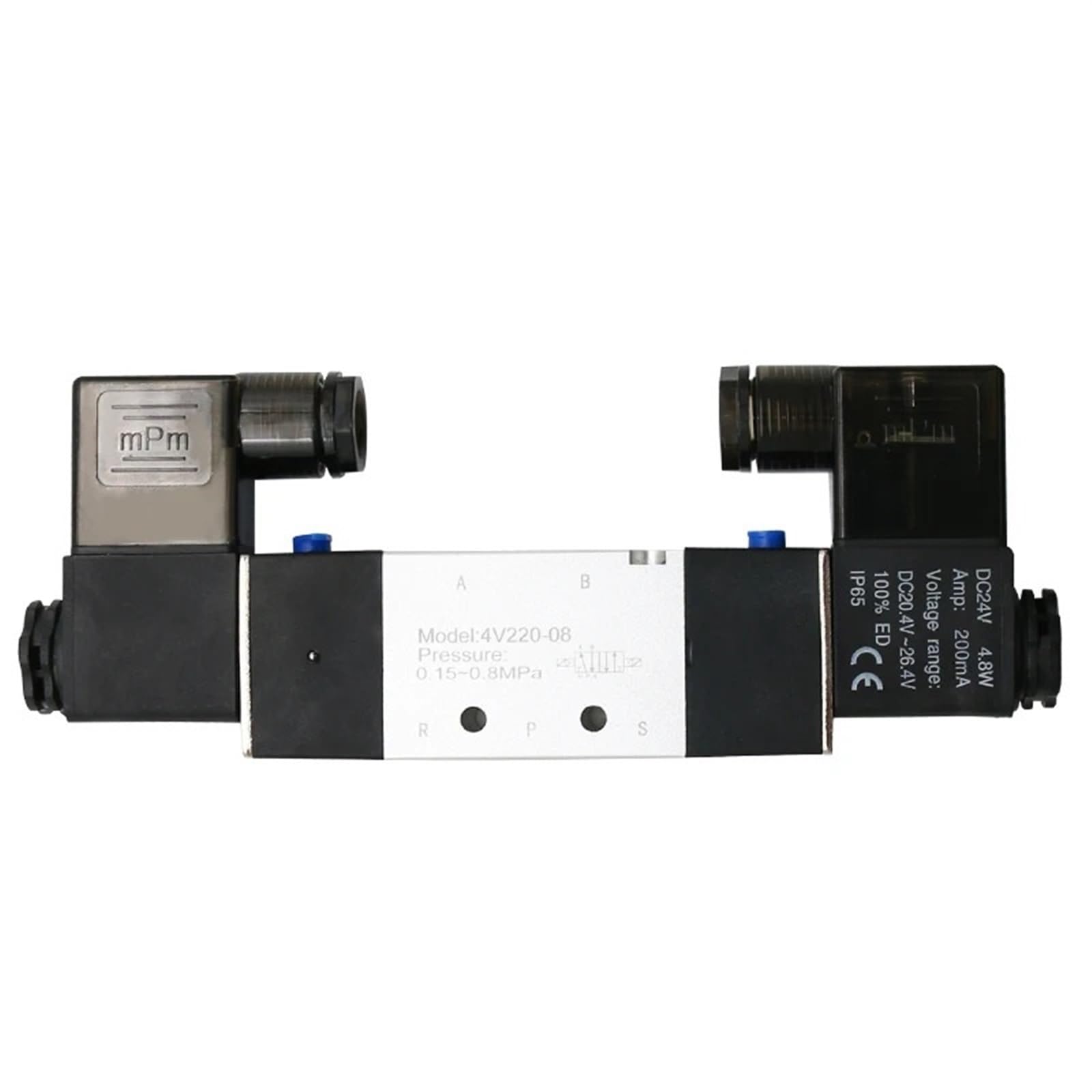 Zawór elektromagnetyczny 220 V Pneumatyczny 4V220-08 Powietrze 5 Way 2 pozycje 1/4 Quot Wewnętrzna cewka ze stopu DC 12V DC 24V AC110V 1 szt. (PC 6 mm Fittings, DC12)
