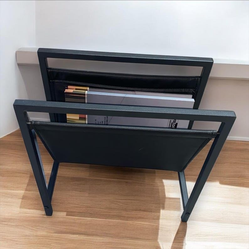 Modern Metal & Leather Magazine Rack - Minimalist Home Decor