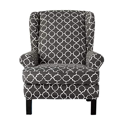YUENA CARE Wing Chair Cover Printing Spandex High Stretch Slipcovers for Wingback Chairs Slip Resistant 2 Pieces Arms Printing Fabric Furniture Protector Gray One Size - Thumbnail 7
