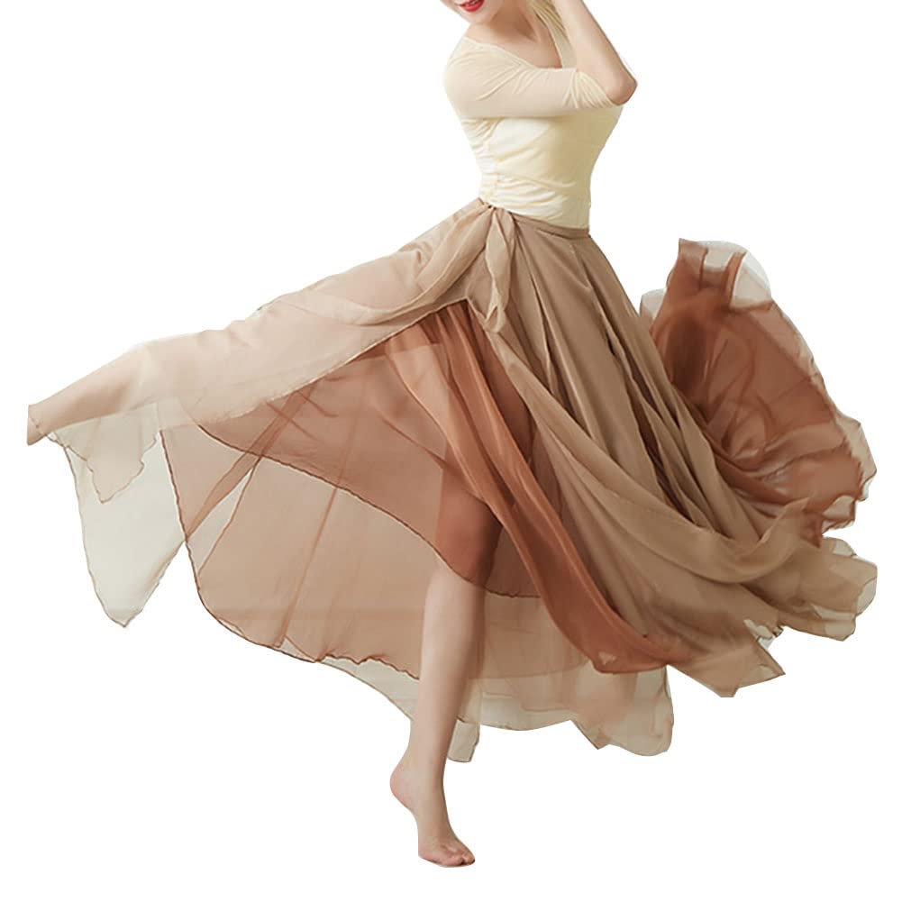 GUOCU Mujer 720 Grados Degradado de Color Falda de Gasa Doble Capa Falda de Columpio Grande Traje de actuación en el Escenario Chino Clásico Falda de Danza Fluida Dividida Profesional