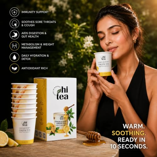 Image of HI TEA Lemon Honey Green Tea | Just Add Hot Water | Instant Green Tea Cups | 8 Cups /Box
