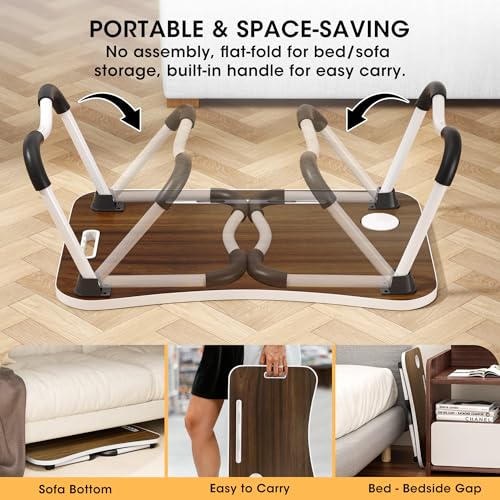Image of Folding Lap Desk, 23.6 Inch Wood Laptop Bed Desk with Cup Holder, Portable Bed Table for Working Writing Reading, Eating for Bed, Floor, Sofa, Couch - Brown