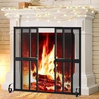 Fireplace Screen with Sliding Doors - 37.8\" W x 30.7\" H Farmhouse Handcrafted Wrought Iron Fire Spark Guard Fire Place Gate Protector for Living Room, Children & Pet Safety, Large Size