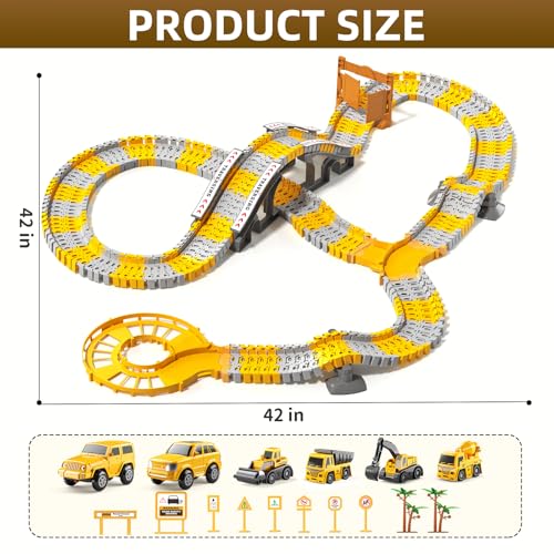 MSKOLER 200 Pieces Construction Toy Car Race Tracks Sets for Kids 3 4 5 6 7 8 Years Old - Flexible Tracks Playset, Engineering Tracks, Electronic Toy Car for Boys, Birthday Gifts for Toys Toddlers 3-5