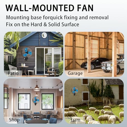 Image of AZOUTDOOR 20 inch Misting Wall Mount Fan, 7000 CFM High Velocity Industrial Wall Fan with 3-Speed Setting, 120 Oscillating Mounted Fans for Warehouse, Warehouse, Workshop, Garage, Patios, Commercial Use